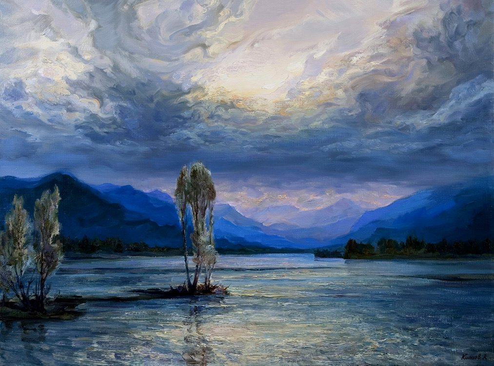 The Altay Mountains. Flood Of Katun River - canvas, oil
