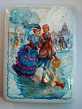 At The Skating-rink - a box, Fedoskino lacquer painting technique