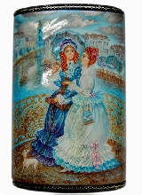 Stroll - a box, Fedoskino lacquer painting technique