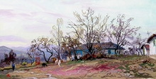 Crimea. Spring Dusk In Sokolinoye - gouache, tempera, mixed technique