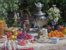 Still Life With A Samovar In The Sun - oil, canvas