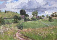 Village. Russian North - oil, canvas