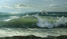 Seagull Over The Wave - oil, canvas