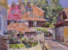 Czech Town Corner - oil, canvas